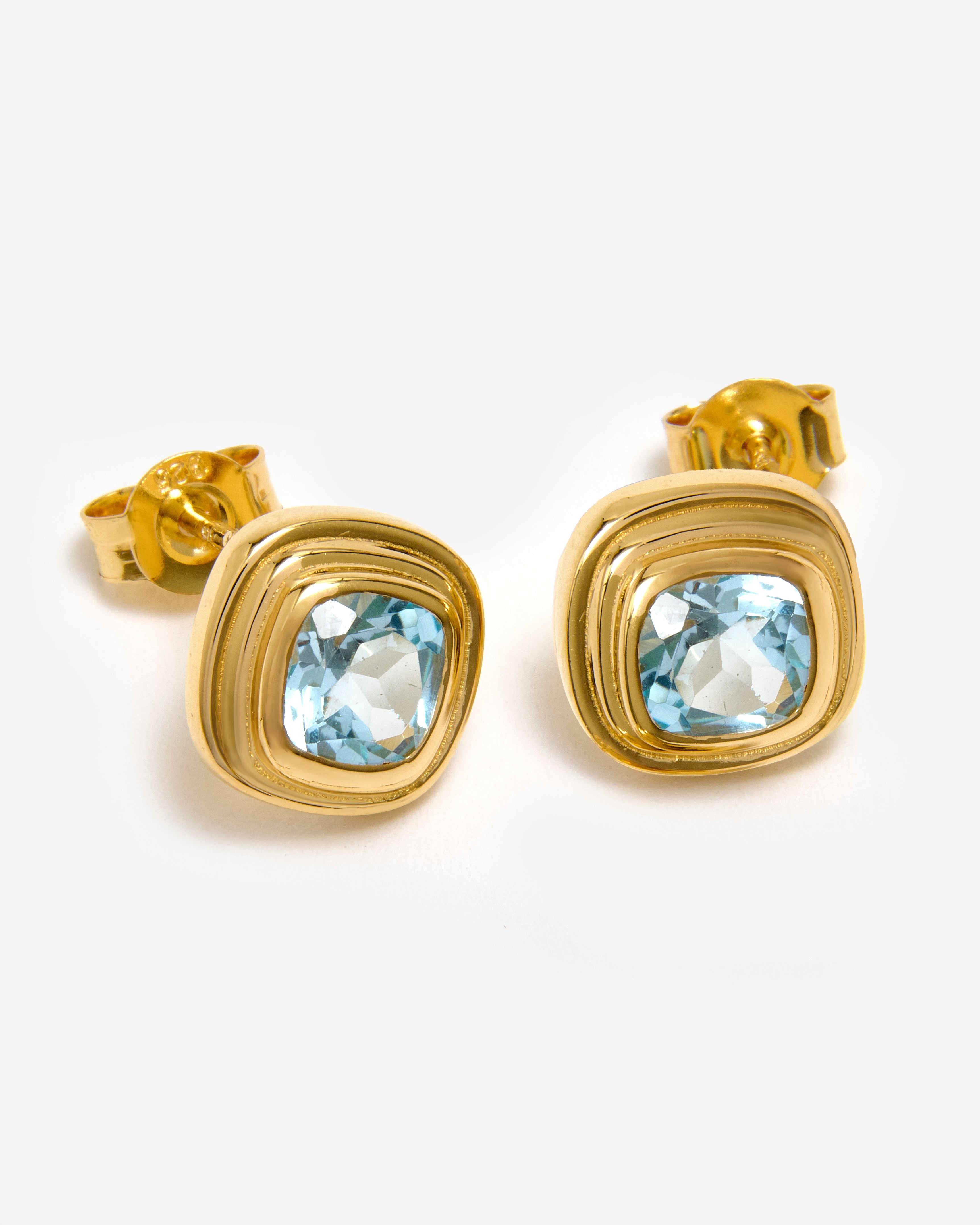 BLUE TOPAZ SQUOVAL DIAMOND RIDGE STUD EARRINGS