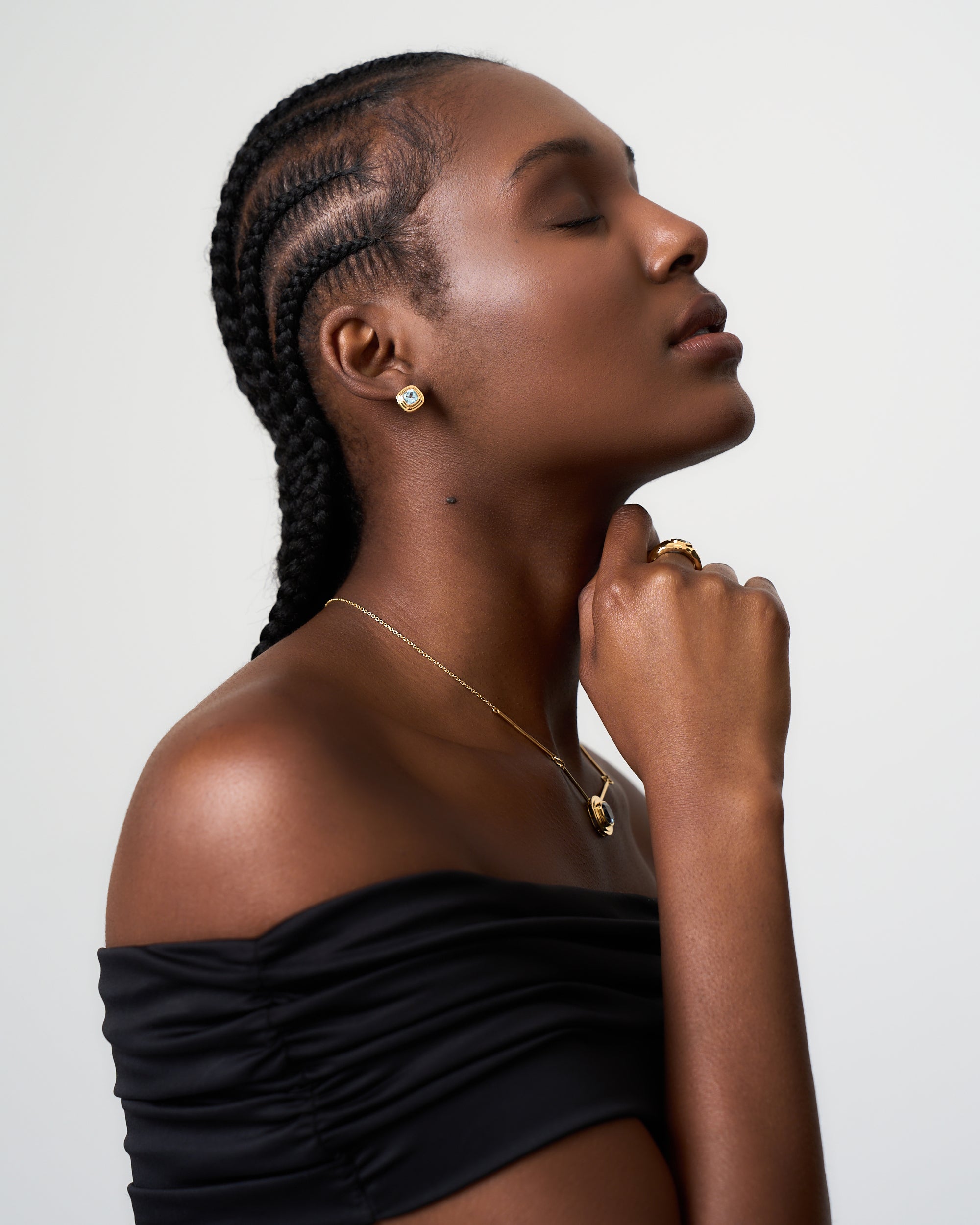 BLUE TOPAZ SQUOVAL DIAMOND RIDGE STUD EARRINGS