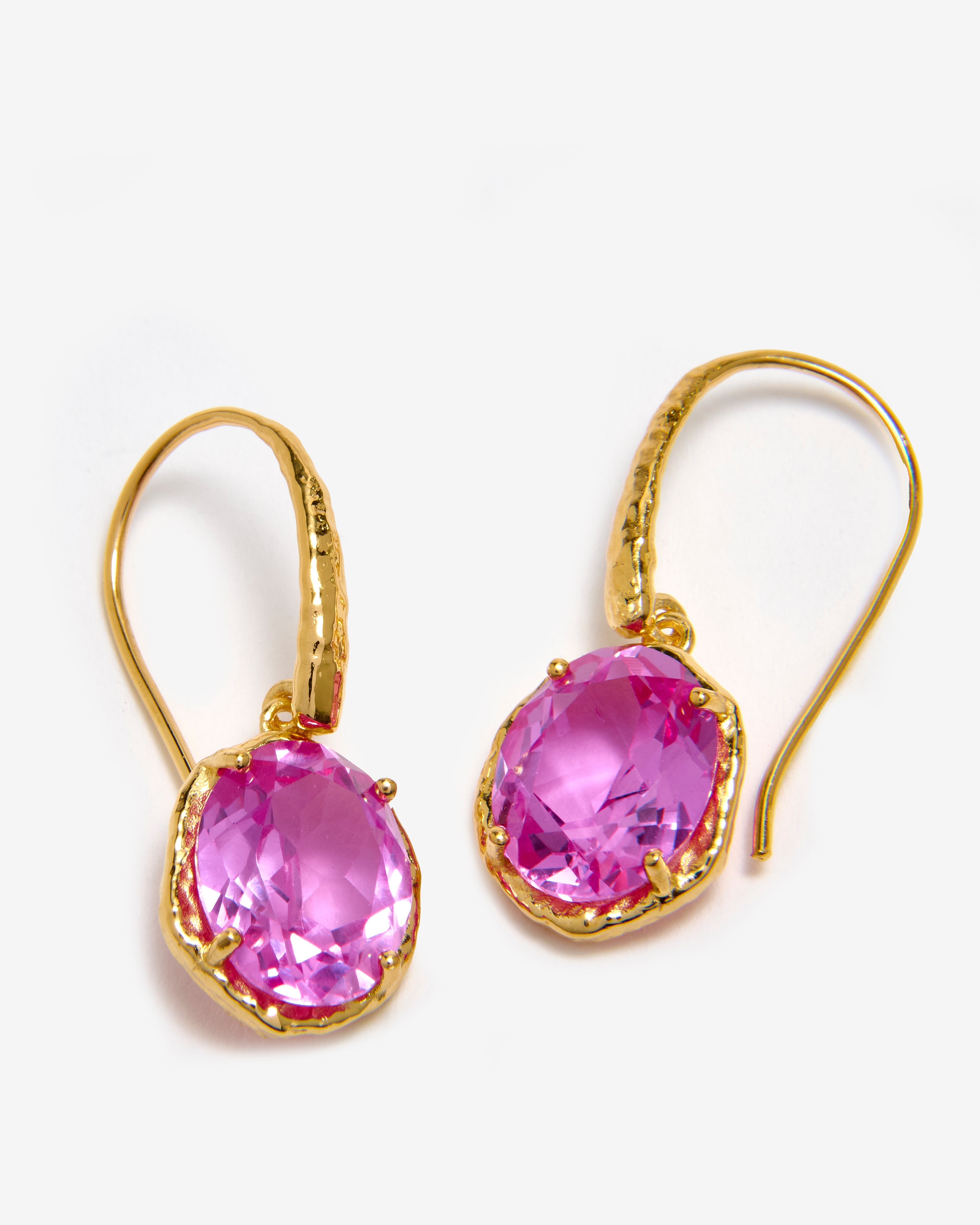 Rosa Drop Earrings in blush gemstone and gold vermeil on white background