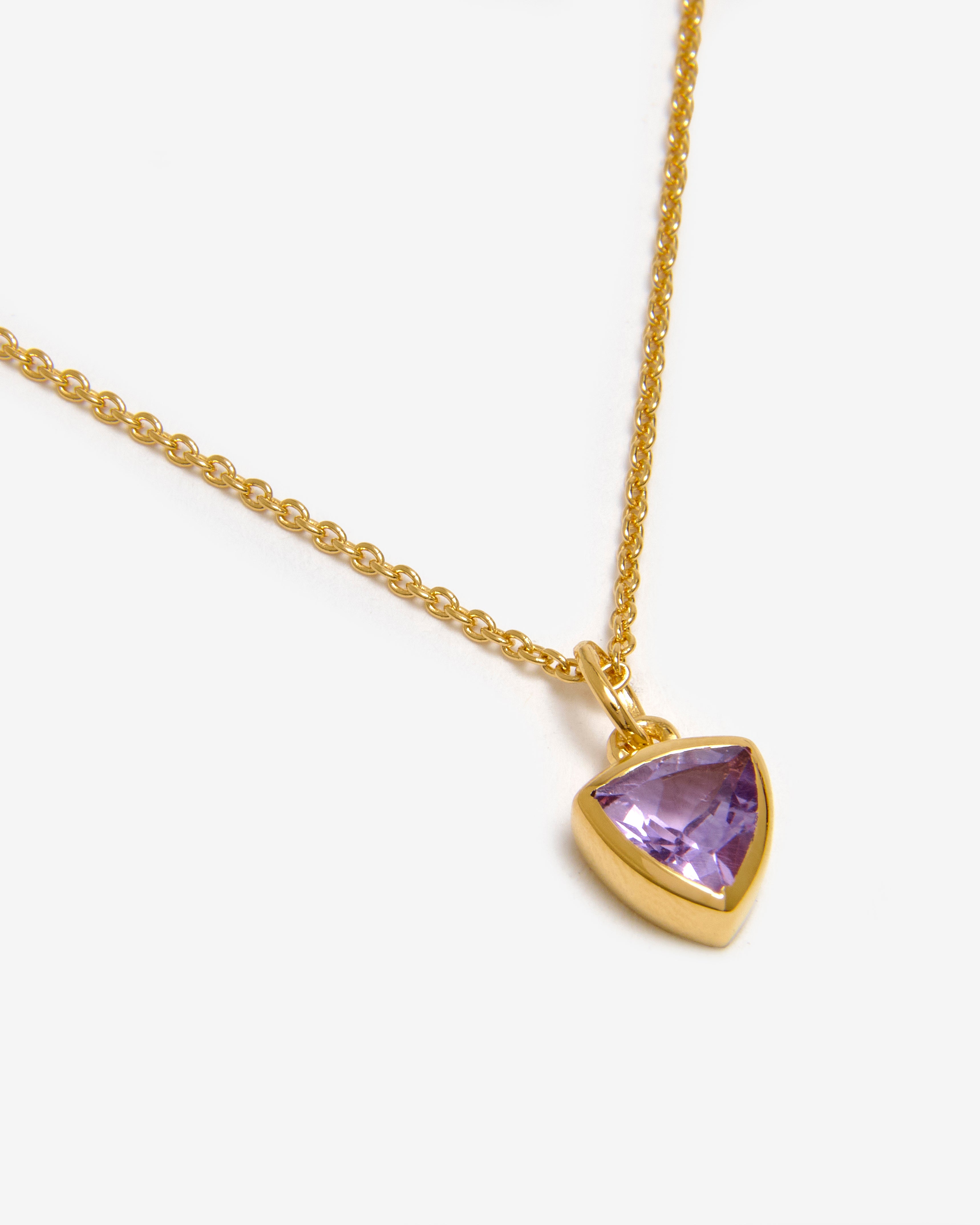 Azora gold vermeil February birthstone necklace with trillion-cut lab-grown amethyst pendant”