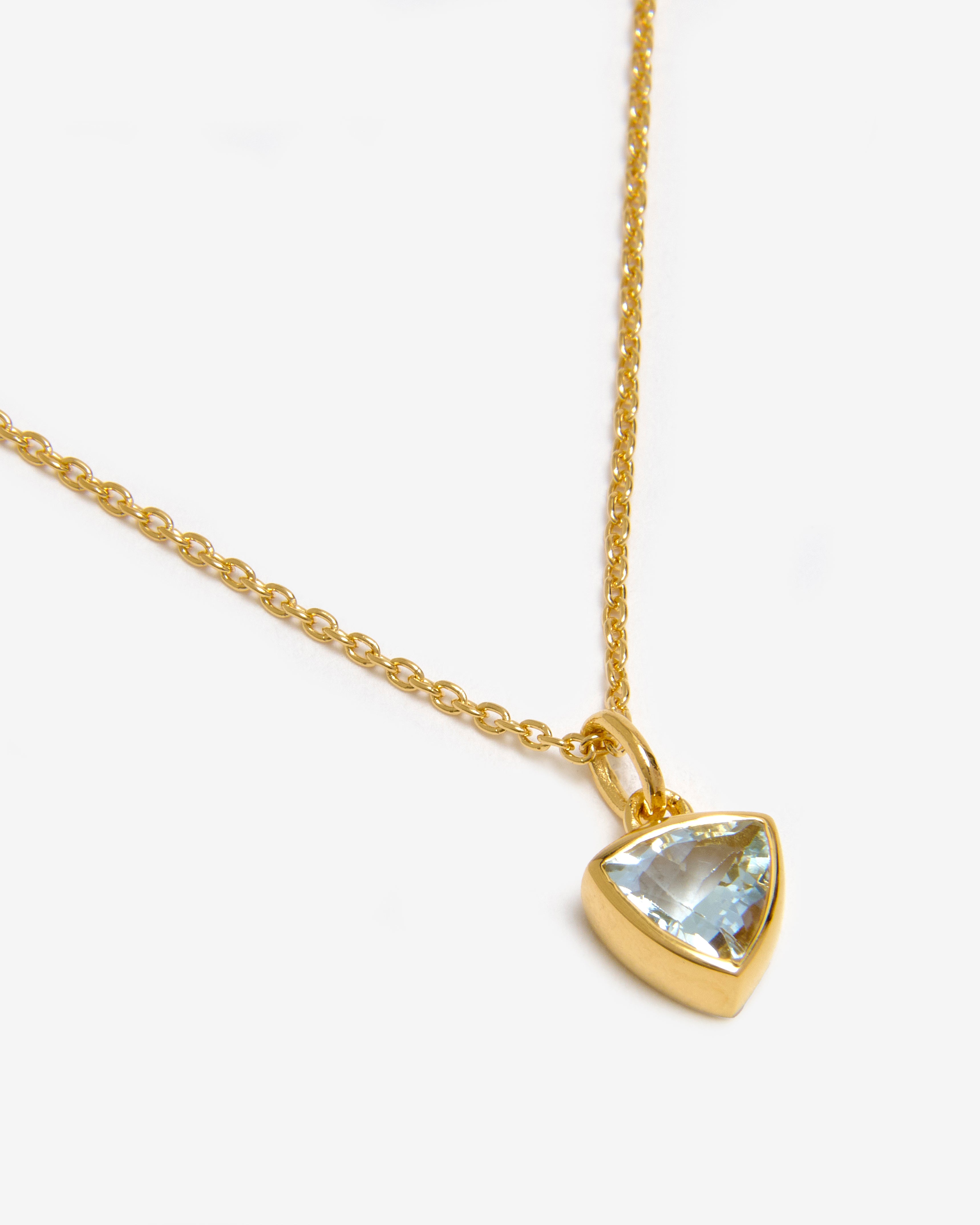 Azora gold vermeil March birthstone necklace with trillion-cut lab-grown aquamarine pendant”