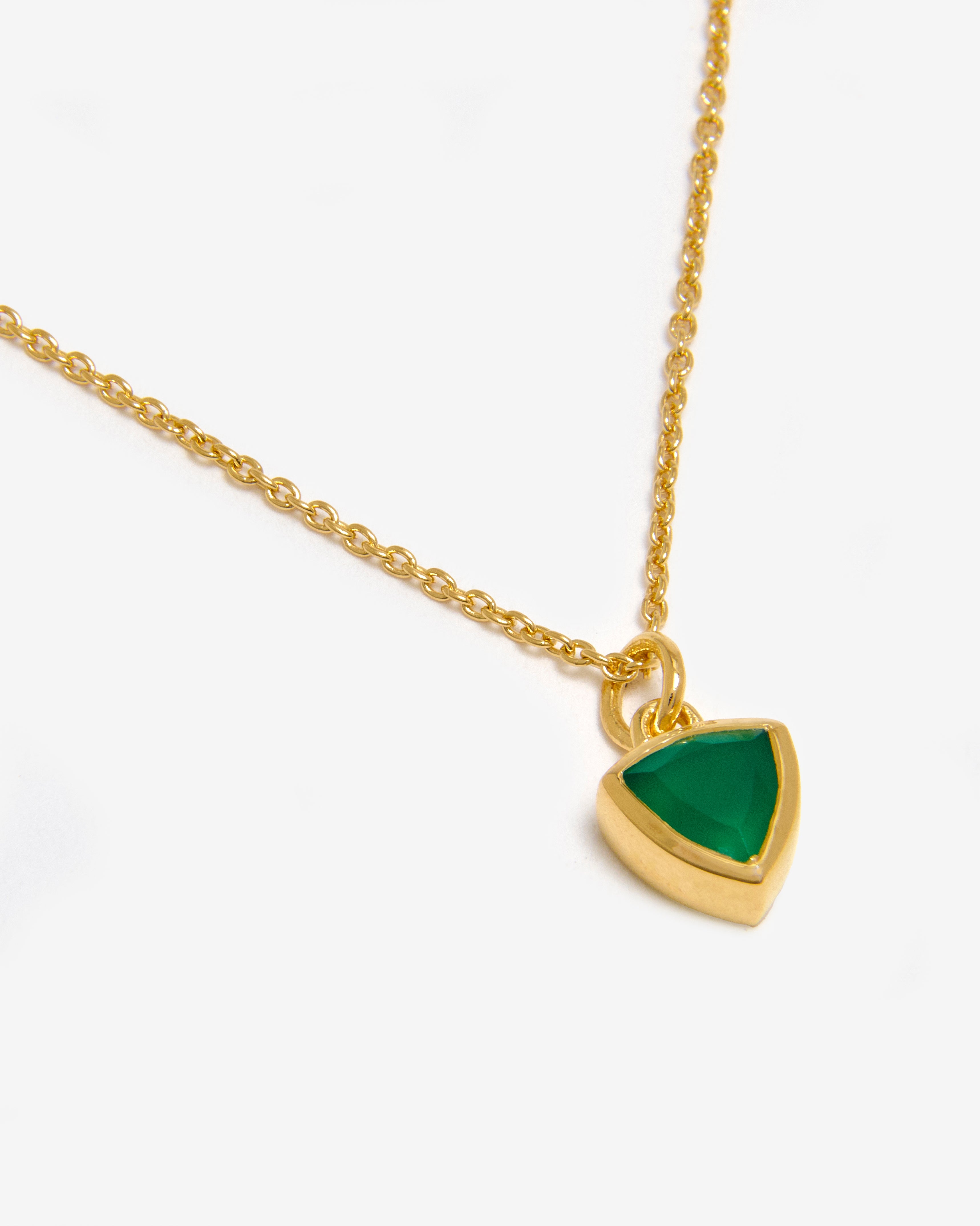 Azora gold vermeil May birthstone necklace with trillion-cut lab-grown emerald pendant”