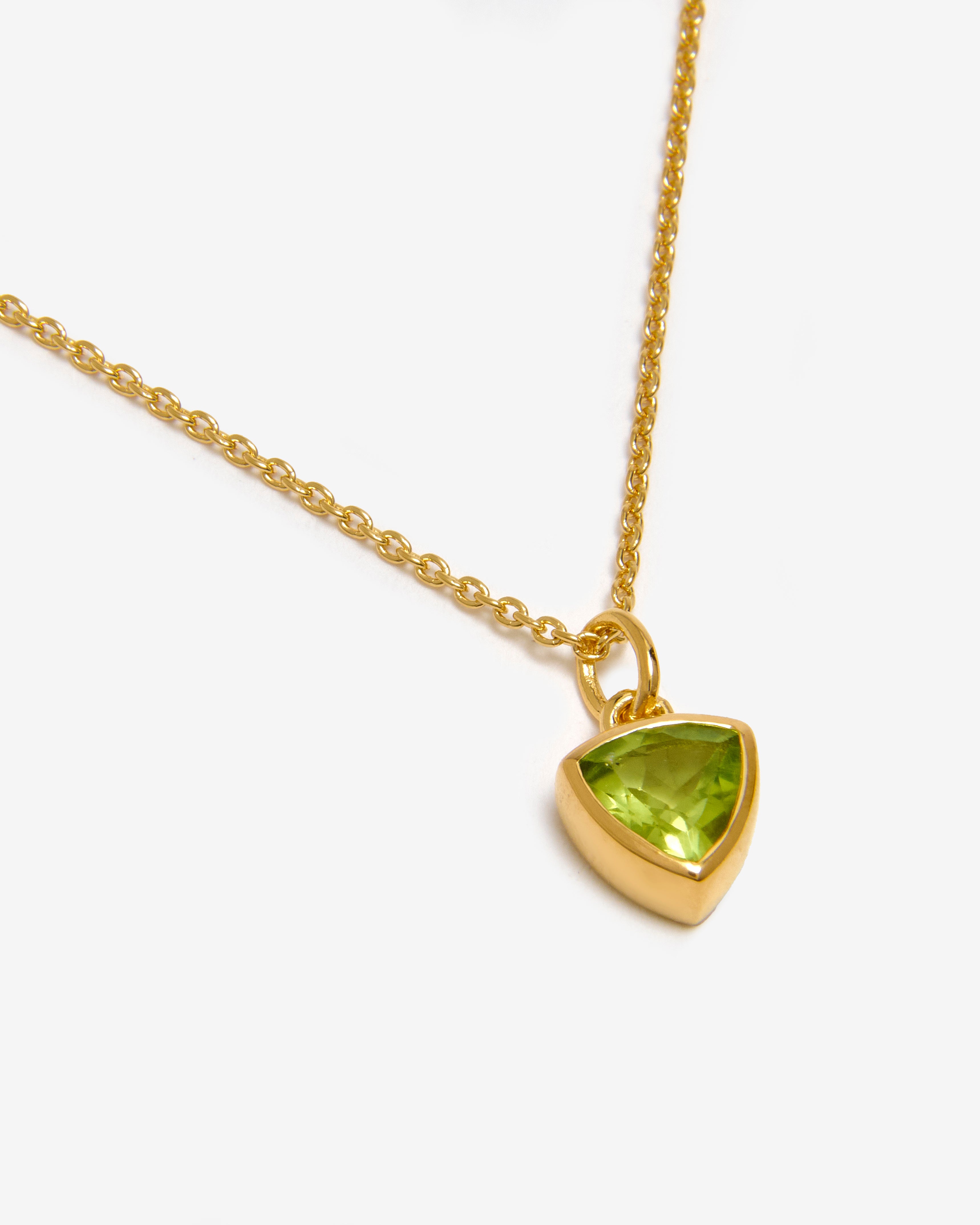 Azora gold vermeil August birthstone necklace with trillion-cut peridot pendant