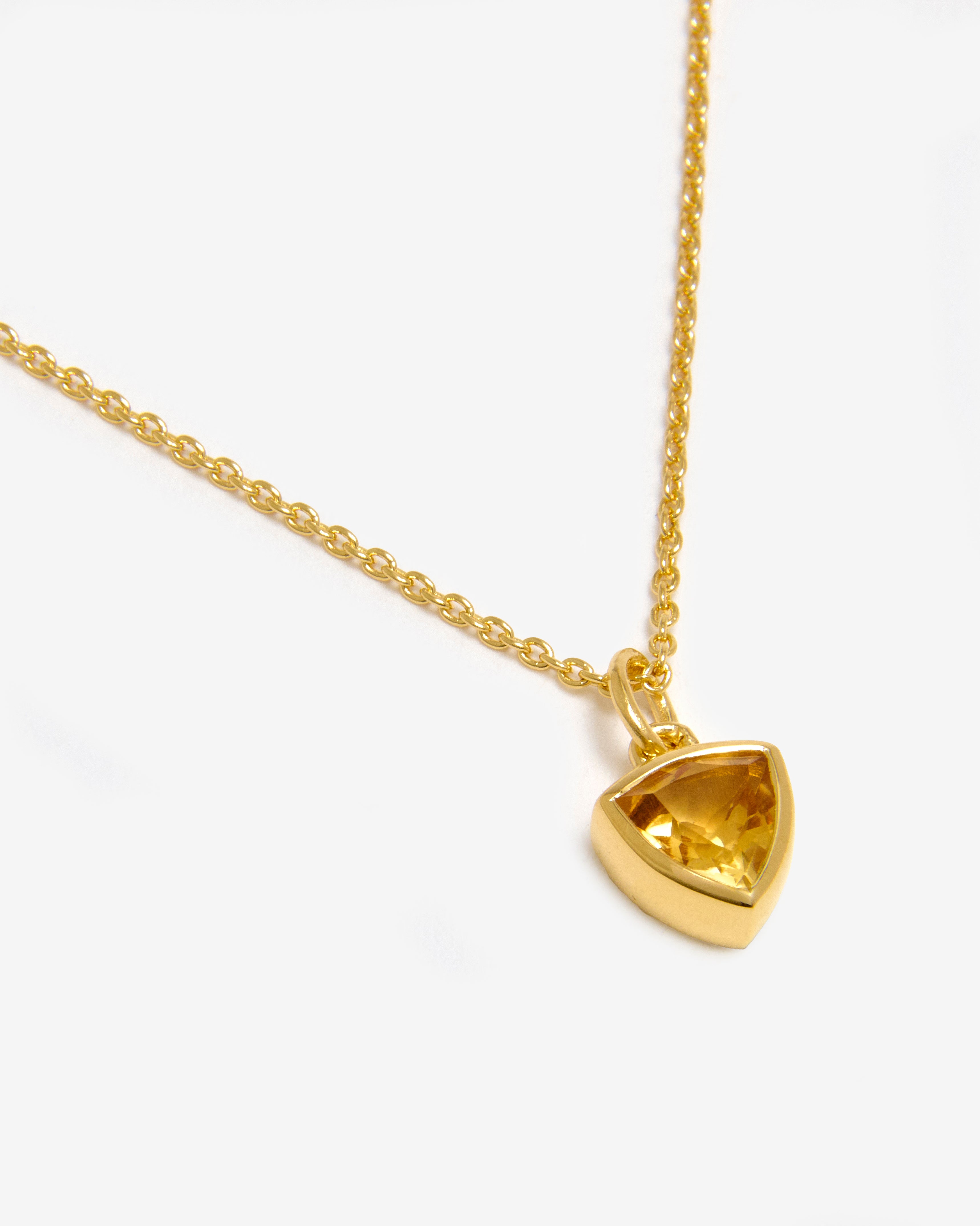 Azora gold vermeil Novemmber birthstone necklace with trillion-cut citrine pendant