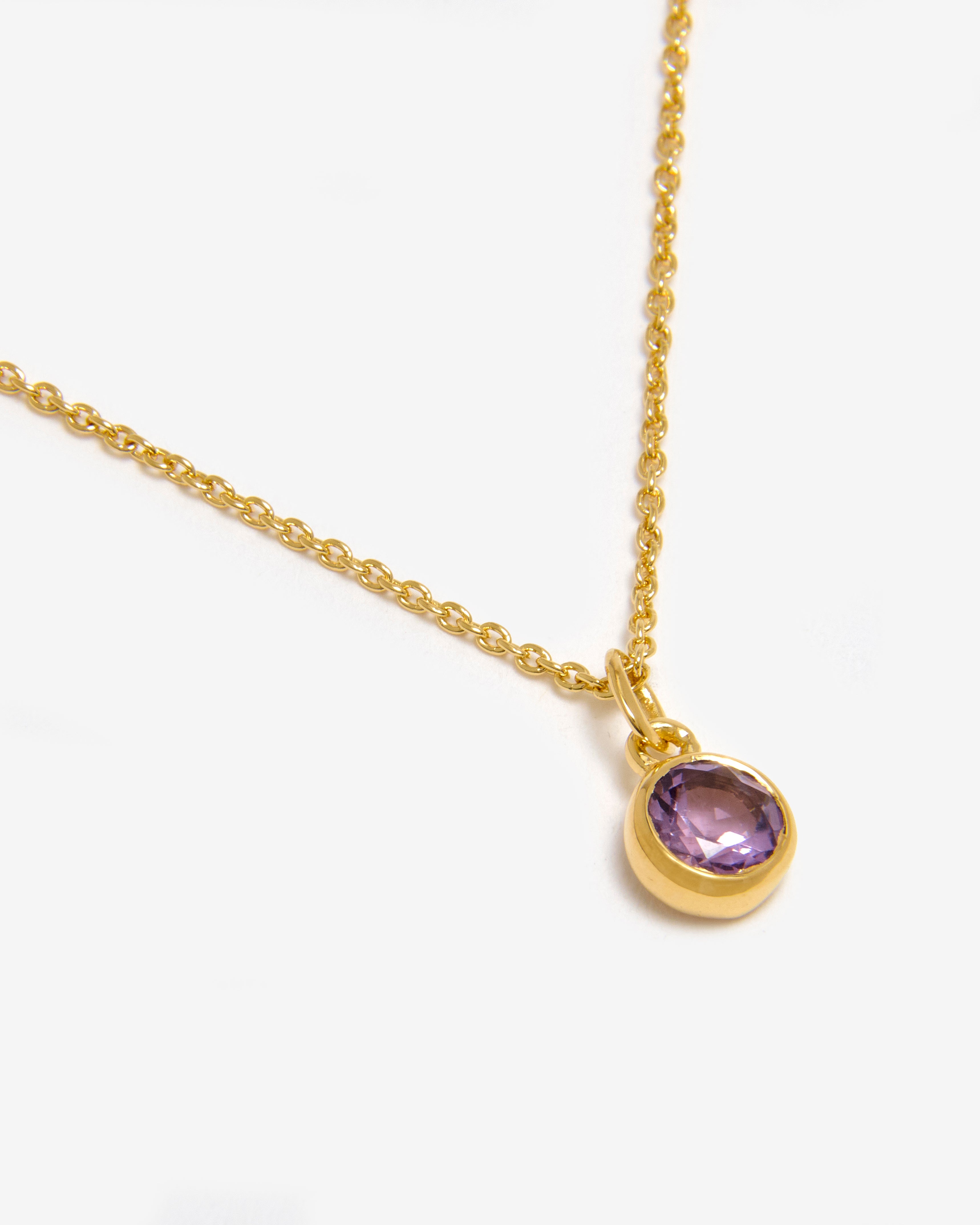 Azora gold vermeil February birthstone necklace with round-cut lab-grown amethyst pendant