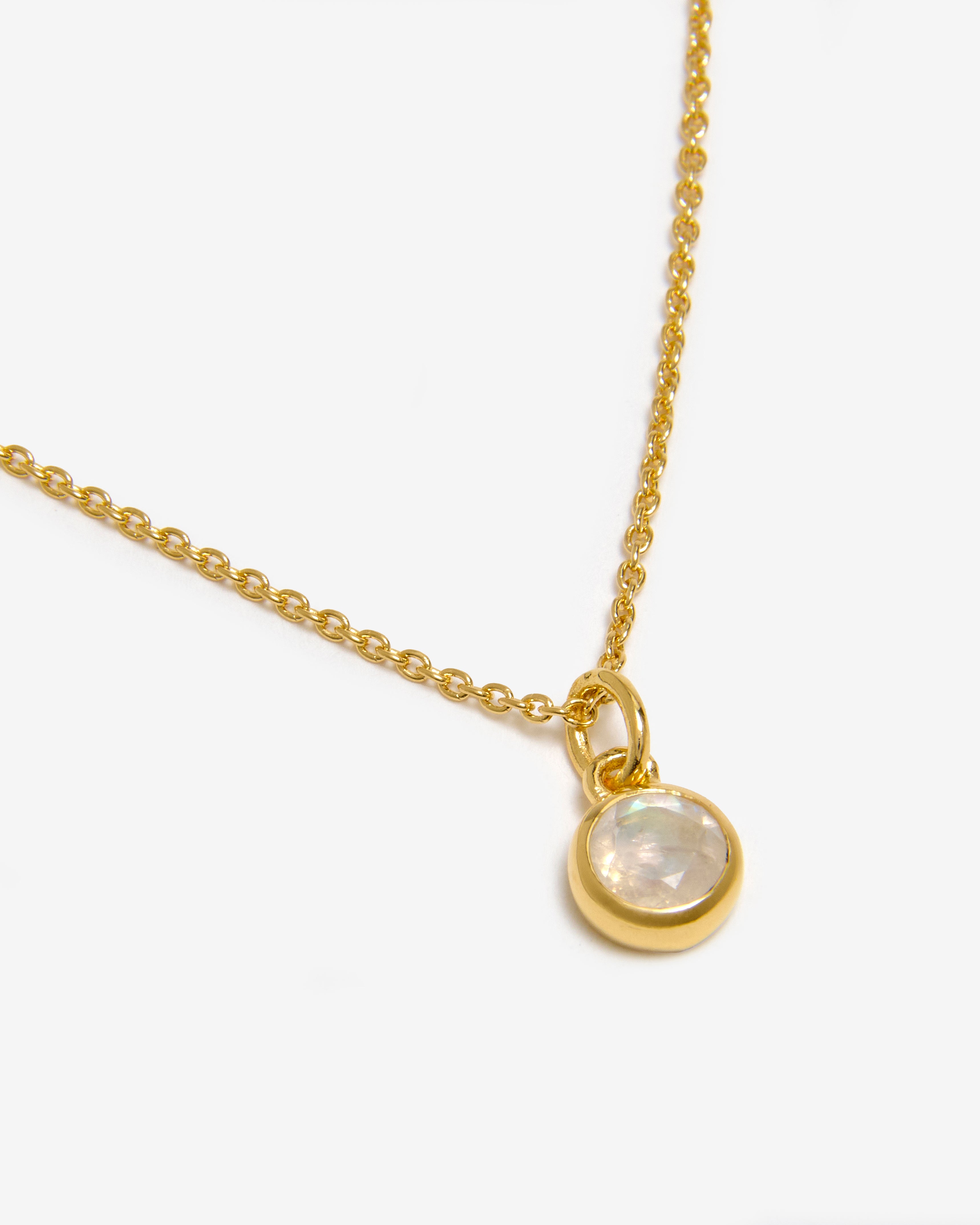 Azora gold vermeil June birthstone necklace with round-cut lab-grown moonstone pendant