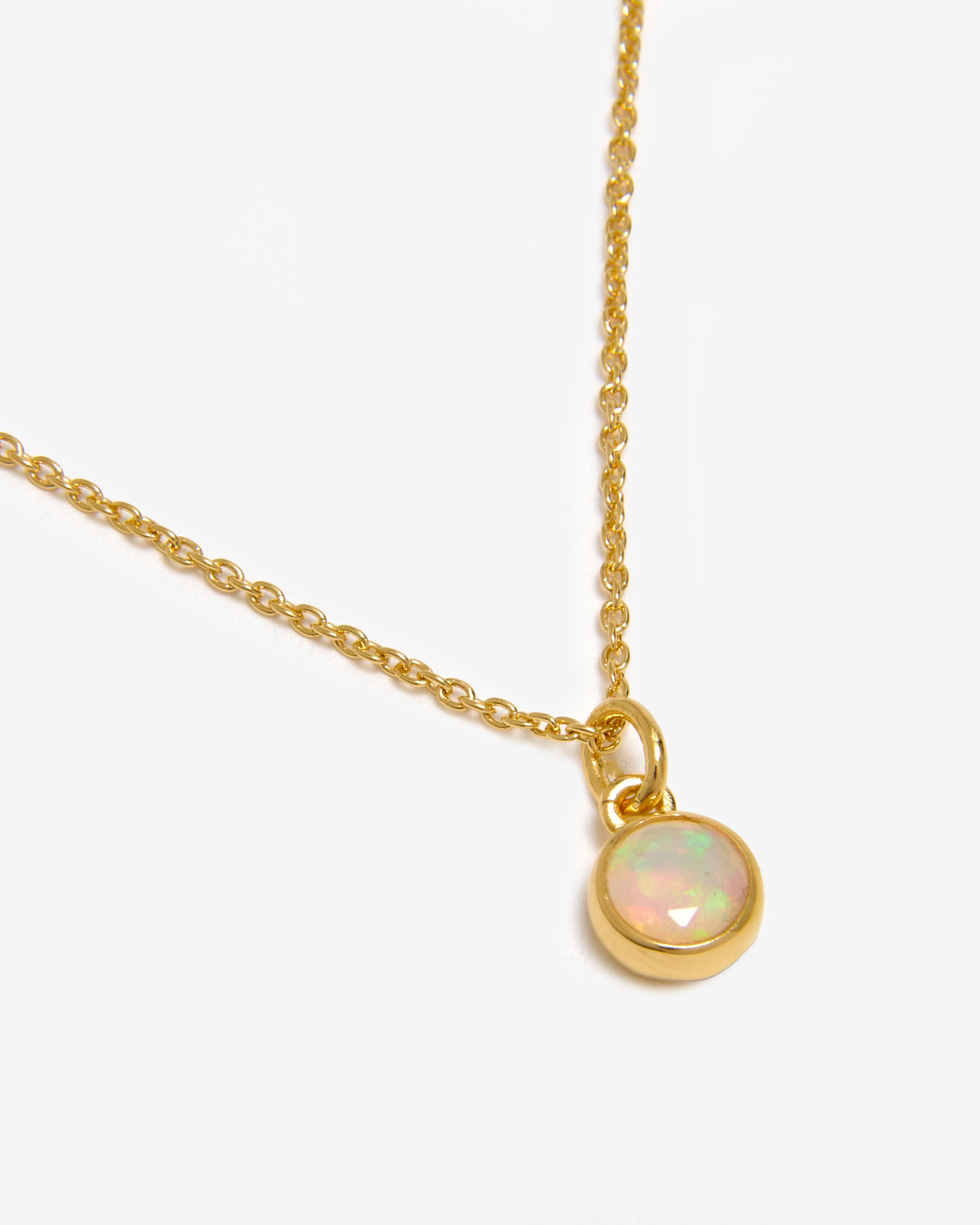 Azora gold vermeil October birthstone necklace with round-cut Ethiopian opal pendant