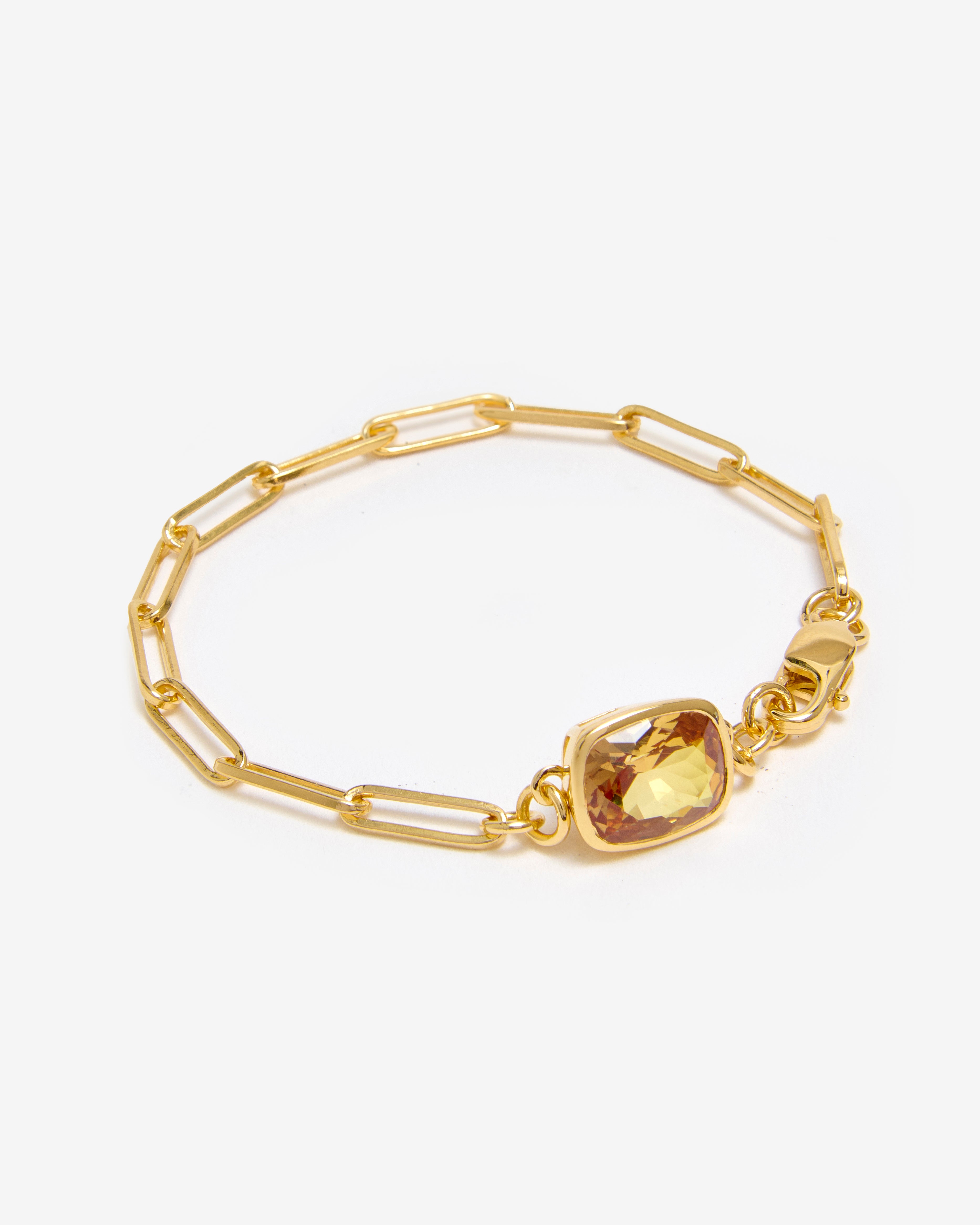 CITRINE GEMSTONE PAPERCLIP CHAIN BRACELET