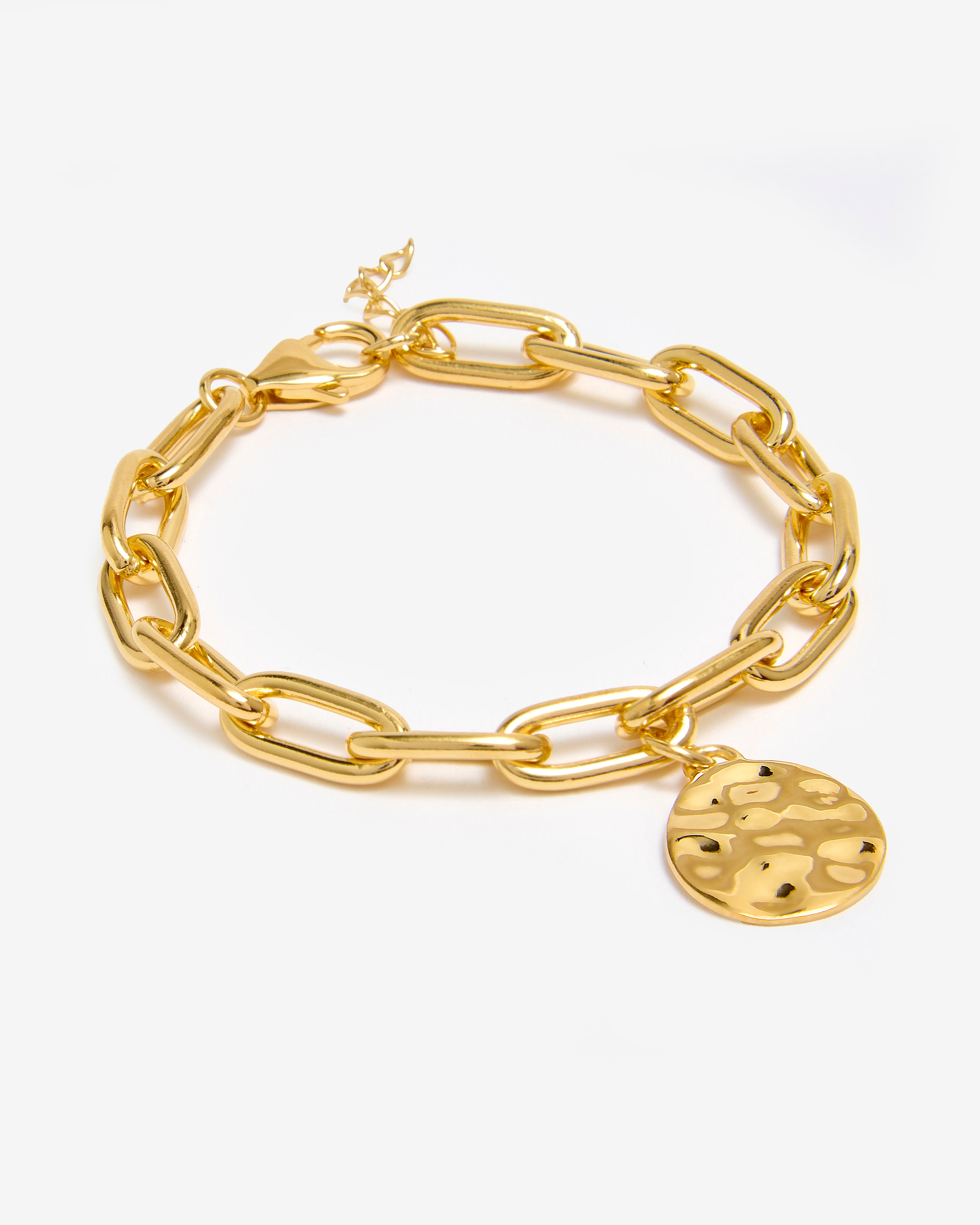 GOLD HAMMERED COIN PAPERCLIP BRACELET