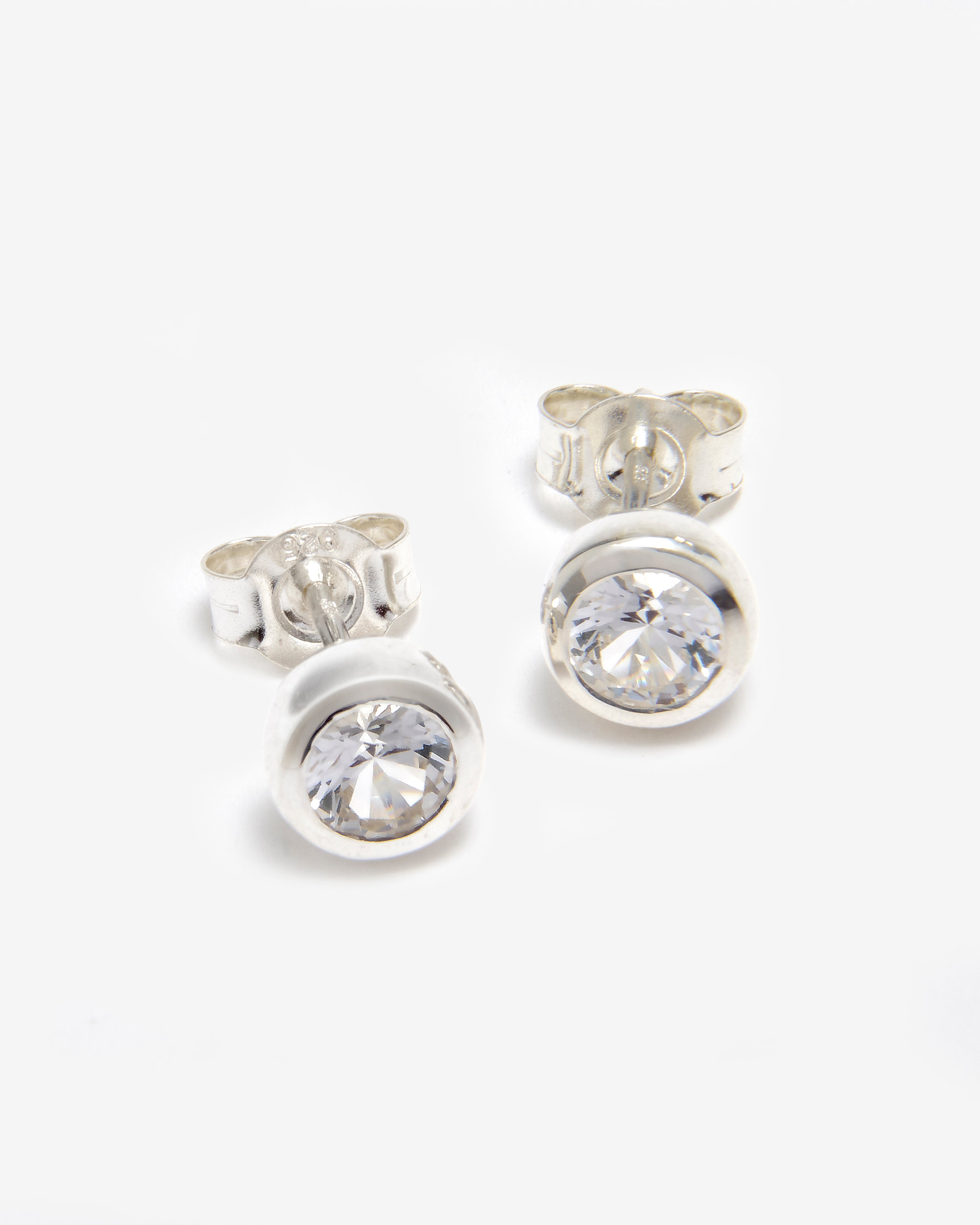 SILVER DOME DIAMOND STUD EARRINGS