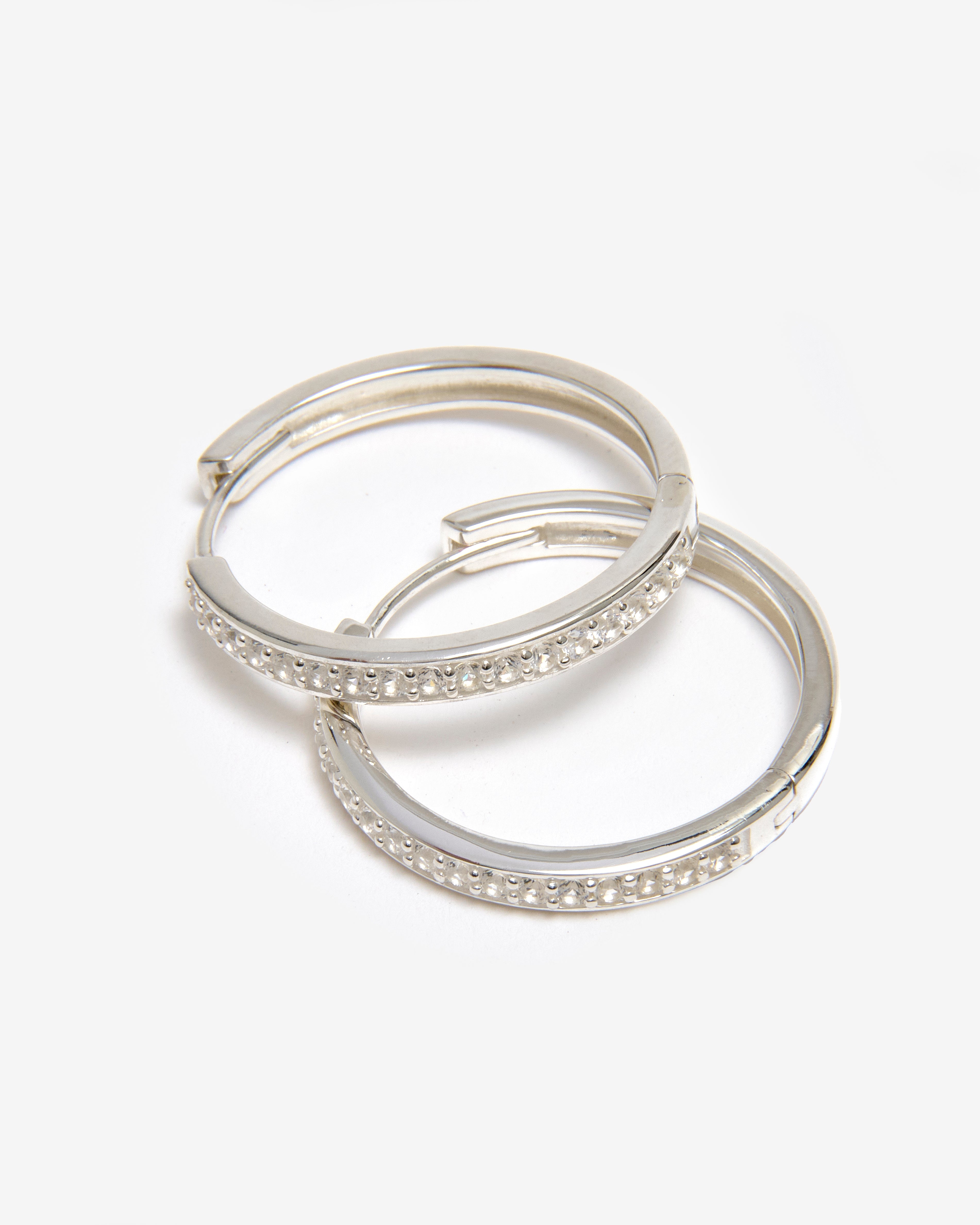 SILVER ETERNITY PAVE HOOP EARRINGS - MEDIUM