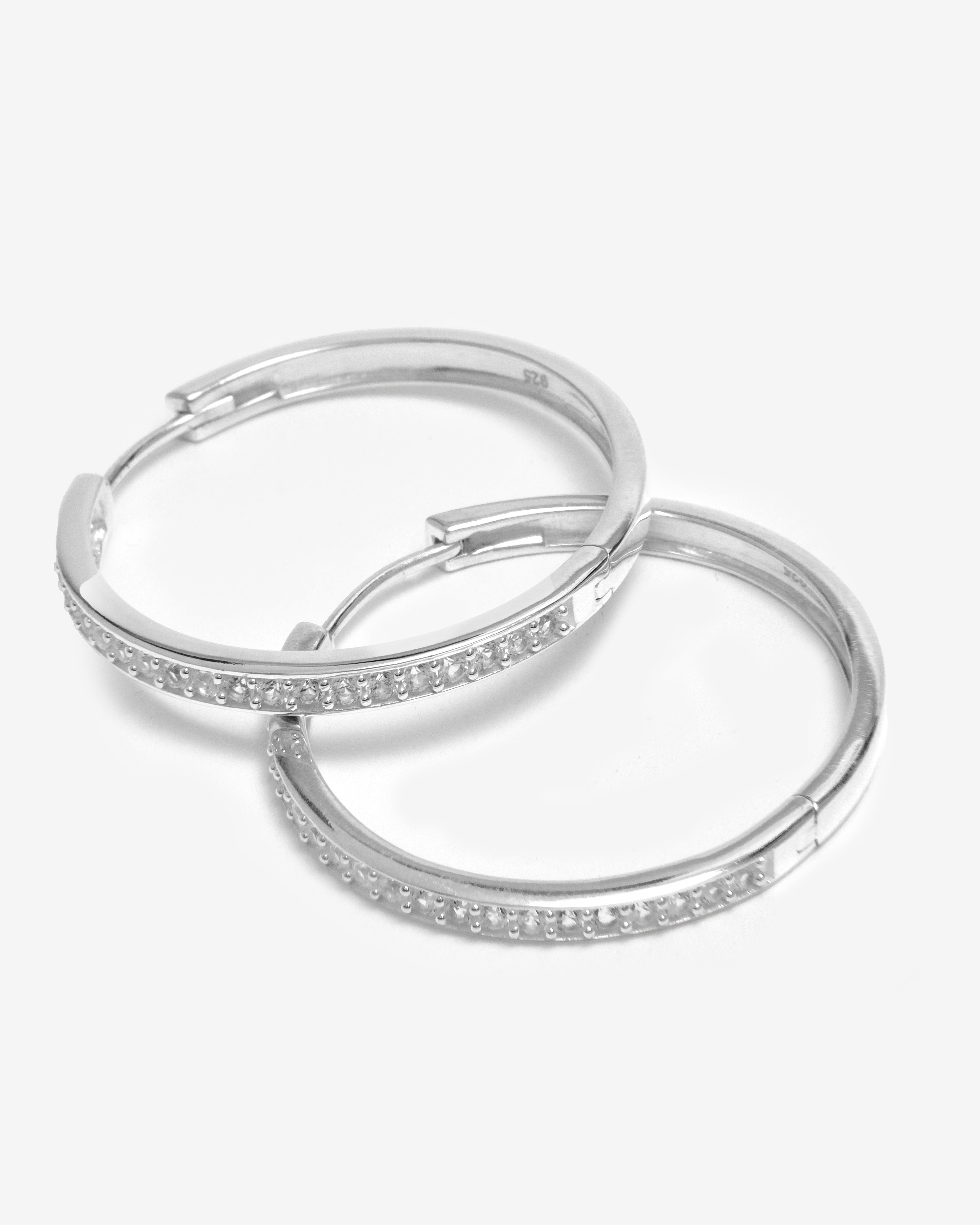 SILVER ETERNITY PAVE HOOP EARRINGS - LARGE