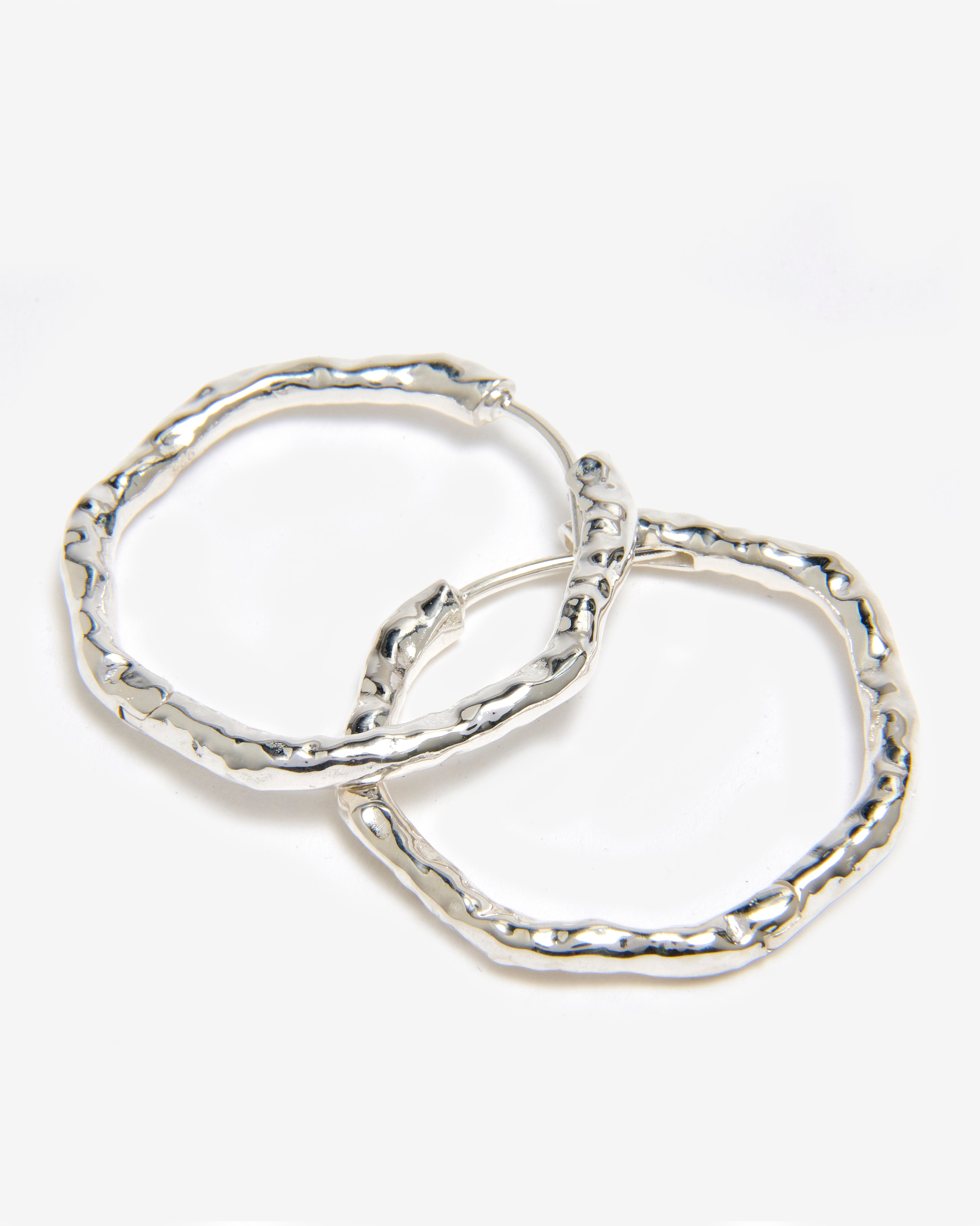 SILVER HAMMERED HOOP EARRINGS - MEDIUM