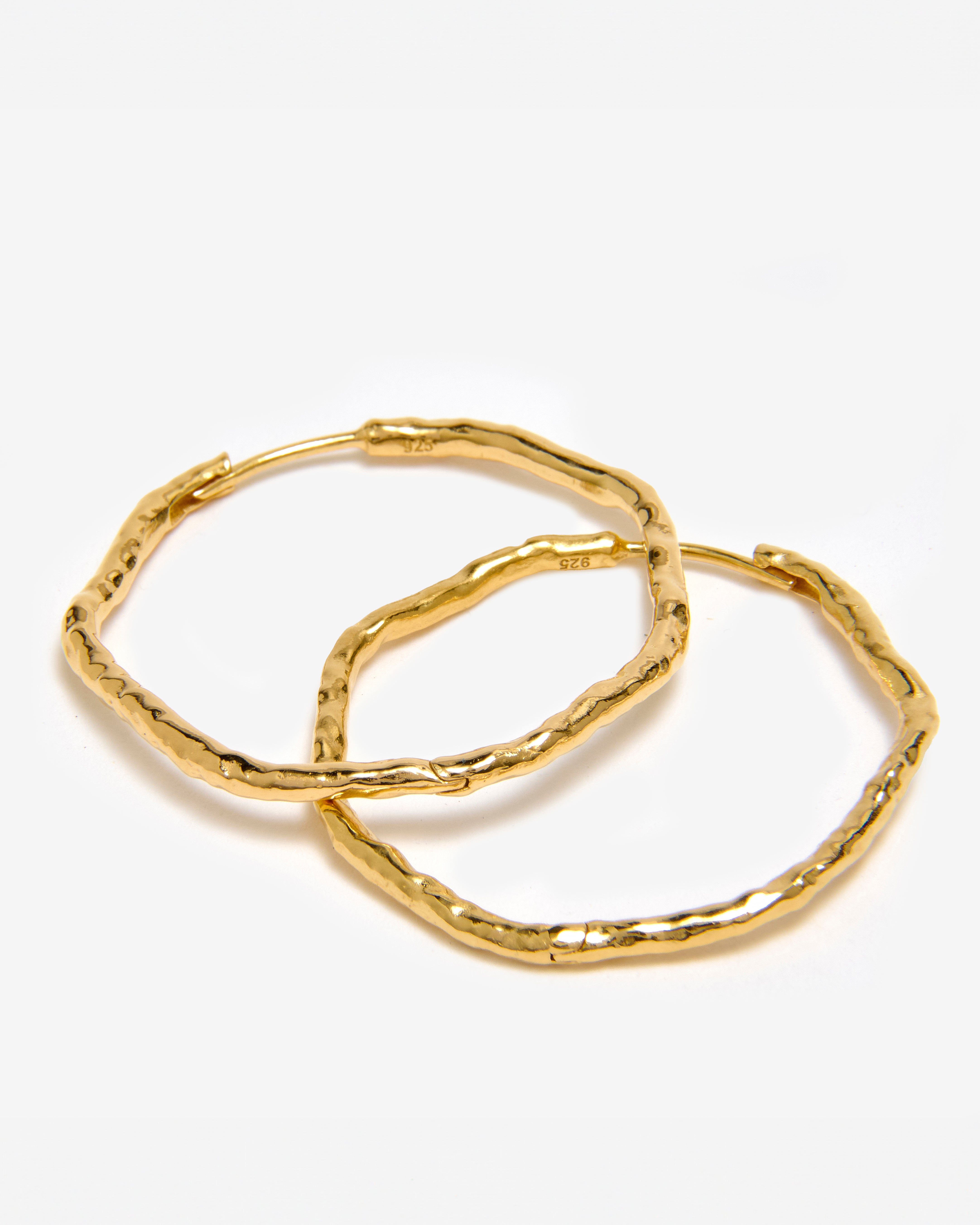 GOLD HAMMERED HOOP EARRINGS - LARGE