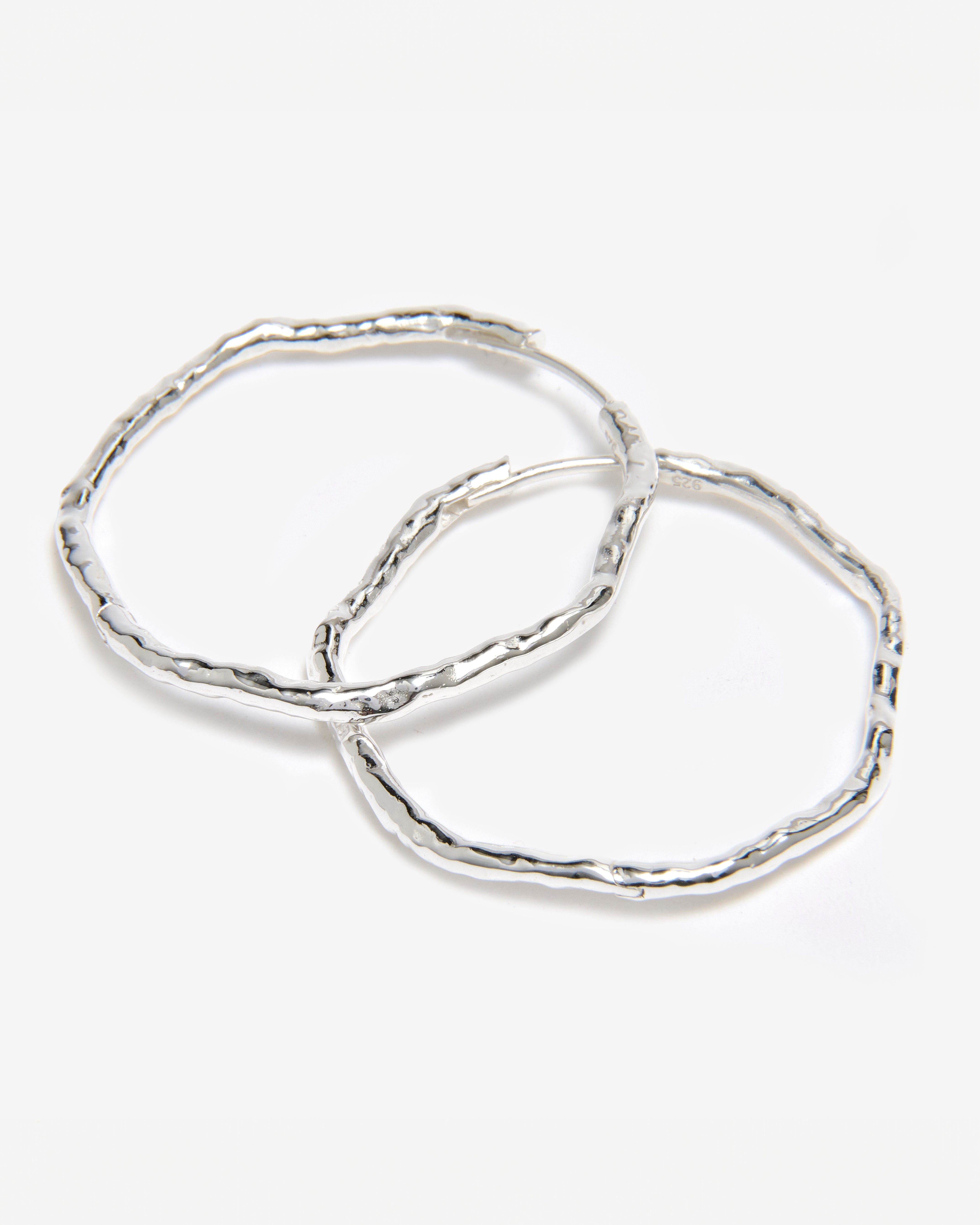 SILVER HAMMERED HOOP EARRINGS - LARGE