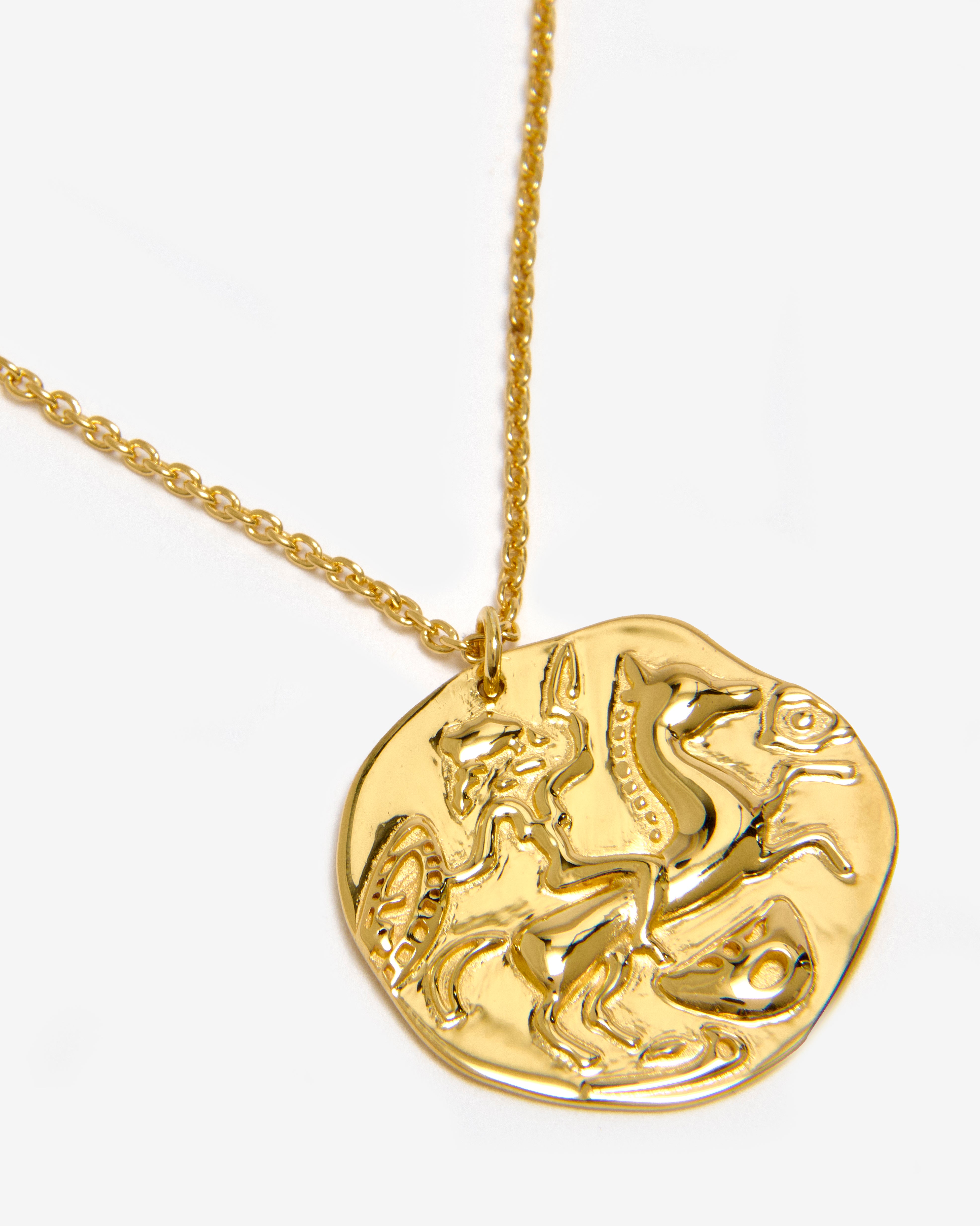 GOLD HAMMERED SUN COIN NECKLACE