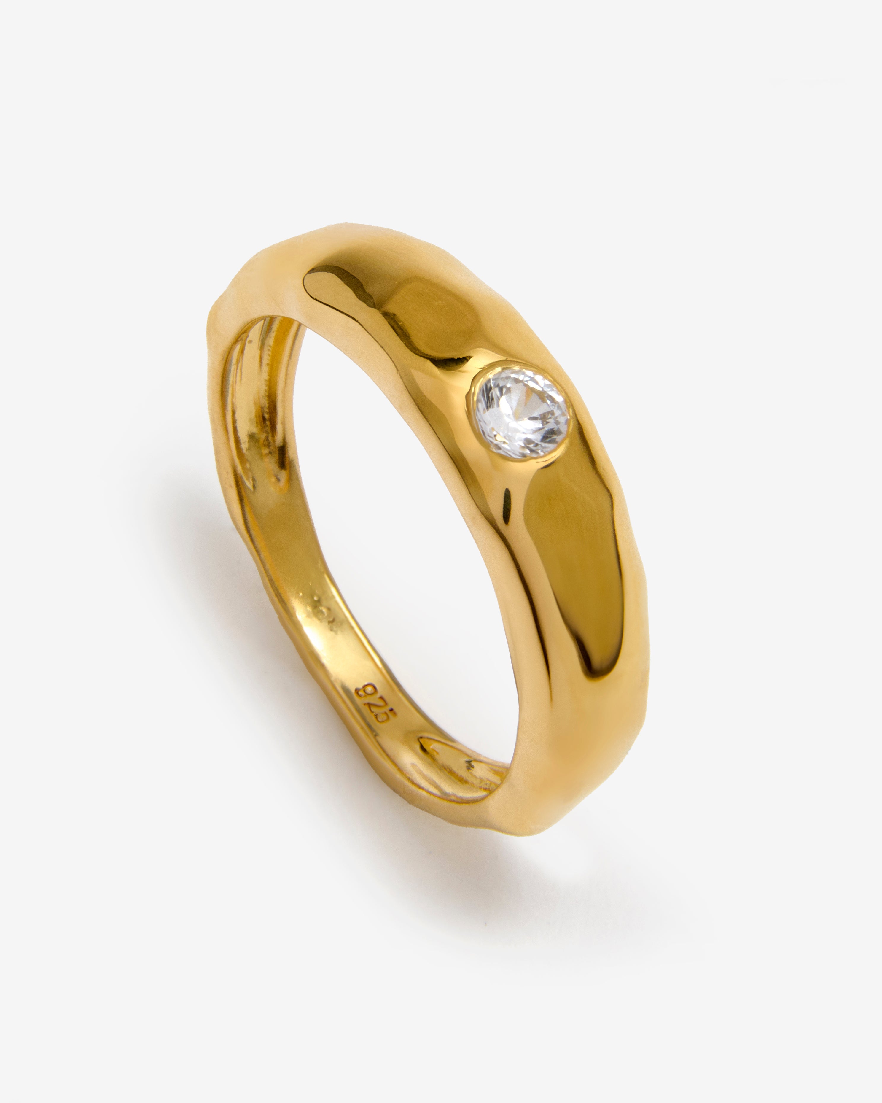 GOLD HAMMERED WHITE SAPPHIRE RING